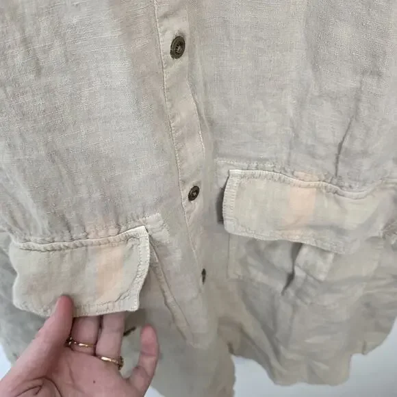 Sundance‎ Tan 100% Linen Safari Outdoor Button Up Harper Mini Shirt Dress Size S - Picture 3 of 9